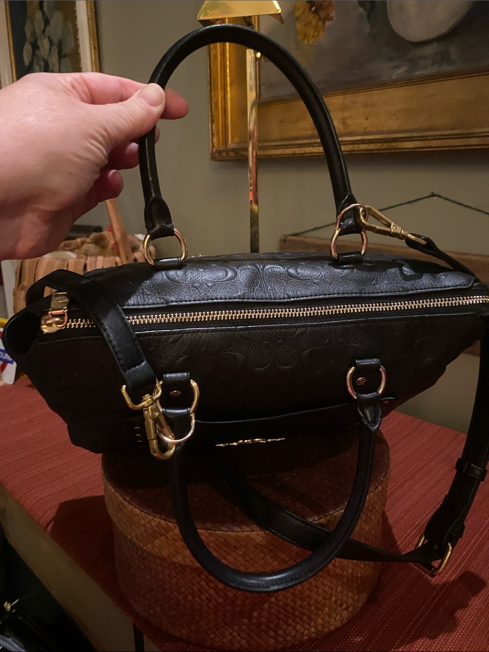 Coach Emma Black Satchel Crossbody Signature C and Cowhide Leather w/Gold studs - Picture 12 of 16